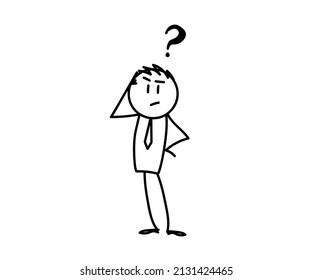 Man and question mark on a white background. Sketch. Vector illustration.