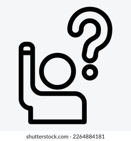 Hombre con icono vector de signo de interrogación. Ilustración en blanco y negro. Esbozar pictograma lineal.
