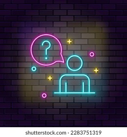 Man, question neon icon. Education neon icon on dark brick wall background