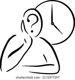 Hombre, pregunta, reloj, ilustración vectorial de línea de tracción manual