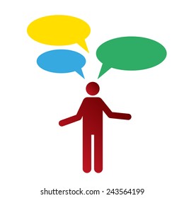 man with questions bubbles on white background