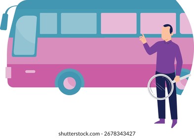 The man quickly heads out to verify the bus schedule