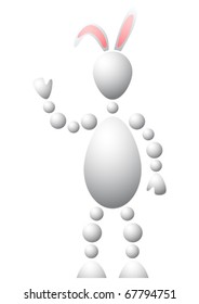 Man with rabbit ears. Abstract 3d-human series from balls. Variant of white isolated on white background. A fully editable vector illustration for your design.