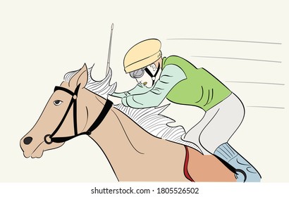 The man race the horse fast. Hand drawn in thin line style, vector illustrations