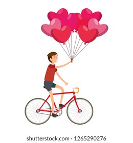 man in racing bicycle and balloons air