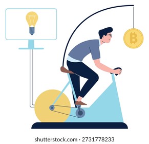 Homem correndo por criptomoeda. Mineração de ícone de cor bitcoin
