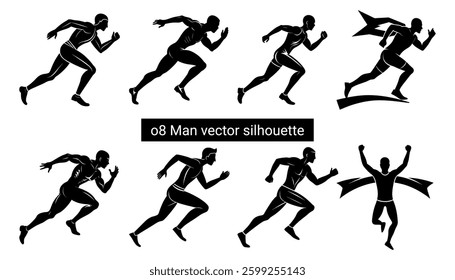 Man racing pose in different style vector silhouette on white background
