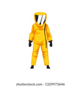 Man in Radiation Protective Suit and Helmet, Professional Safety Uniform Vector Illustration