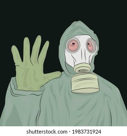 Man in radioactive suit, protective mask.