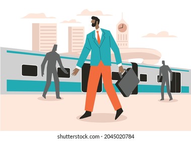 Man in railway station illustration concept vector