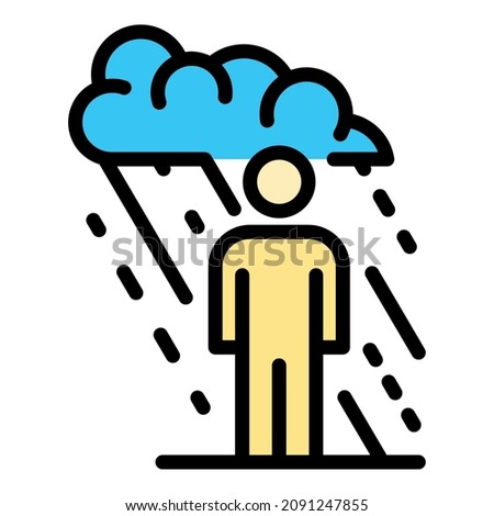 Man in the rain icon. Outline man in the rain vector icon color flat isolated