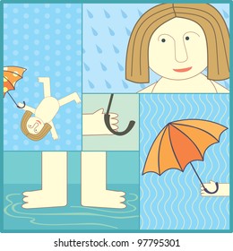 man in rain illustration