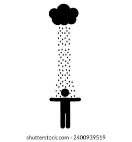 Man with rain. Vector illustration in black and white colors on a white background