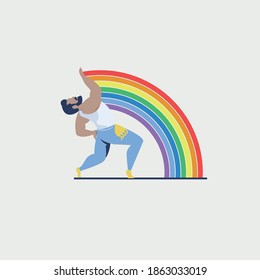 man with rainbow flag, lgbt or gay concept - vector illustration