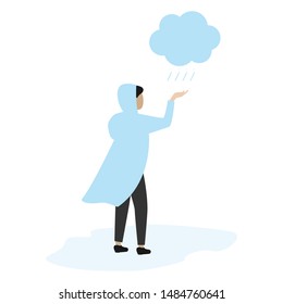 A man in a raincoat in the rain. Cloud sign. Social Media Signs Flat cartoon character isolated on white background