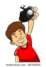Man raise the camera cartoon vector