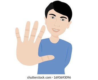 El hombre levanta la mano para mostrar el signo de detención aislado ilustración vectorial. Fondo del concepto de diseño de mano de parada