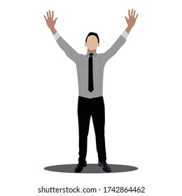 Hombre con los brazos levantados. Vector de diseño de caracteres.
