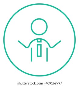 Man with raised arms line icon.