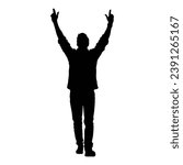Man with Raised Arms Silhouette on White.