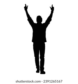 Man with Raised Arms Silhouette on White.