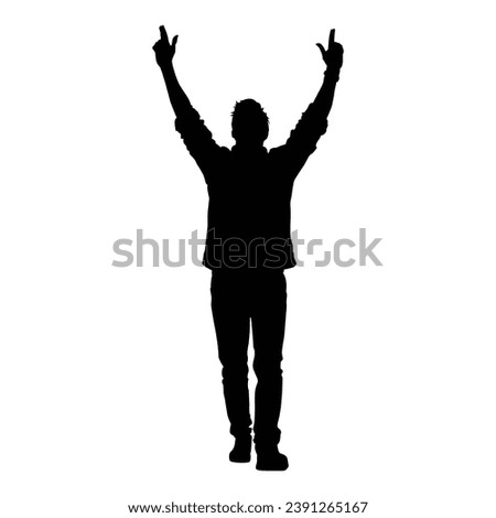 Man with Raised Arms Silhouette on White.