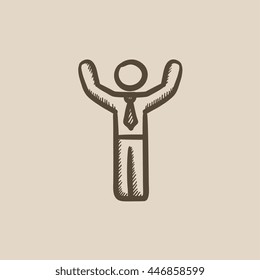 Man with raised arms vector sketch icon isolated on background. Hand drawn Man with raised arms icon. Man with raised arms sketch icon for infographic, website or app.