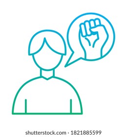 man with raised fist hand in bubble degraded style icon design, Manifestation human rights and protest theme Vector illustration
