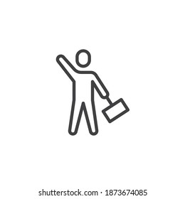 Man with raised hand and placard line icon. linear style sign for mobile concept and web design. Demonstration, revolution, protest outline vector icon. Symbol, logo illustration. Vector graphics