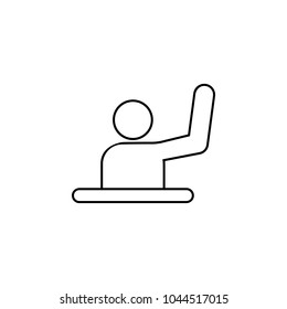 man with a raised hand at the table icon. Element of online education icon for mobile concept and web apps. Thin line  icon for website design and development, app development on white background