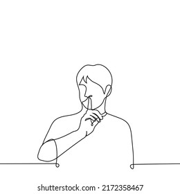 man raised his finger to his mouth - one line drawing vector. the concept of silence, a call for silence, keep secrets, do not chat too much