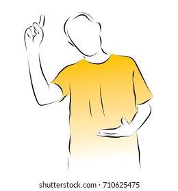 The man raised his index finger up. Color vector illustration on the subject of gestures.