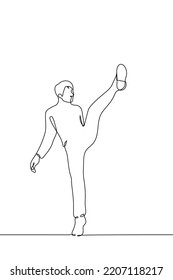 Man Raised His Leg Up - One Line Drawing Vector. Concept Kickboxing Training