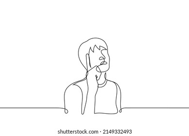 man raised index finger - one line drawing vector. the concept of prohibition, moralizing, bore