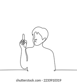 man raised index finger up - one line drawing vector. concept to teach in a patronizing tone, to reprimand for mistakes or bad behavior, a bruised finger