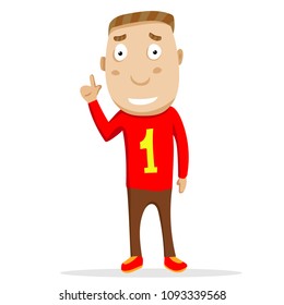 Man with  a raised index finger. Vector illustration in flat style