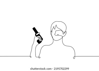 man raised pistol at head level - one line drawing vector. concept ready to shoot or practice shooting