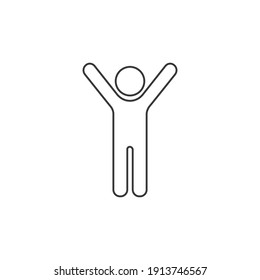 Hombre levantó un icono de línea de dos manos, vector simple ilustración aislada