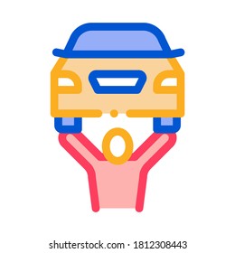 Der Mensch hebt Autosymbol-Vektorgrafik. Outline Man hebt Autozeichen auf. Illustration des isolierten Stumpfsymboles