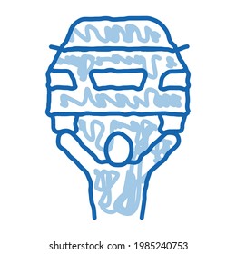 Man Raises Car sketch icon vector. Hand drawn blue doodle line art Man Raises Car sign. isolated symbol illustration