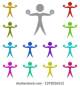 The man raises dumbbell icon in multi color. Simple glyph, flat vector of gym, sport icons for UI and UX, website or mobile application