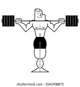 man raises a heavy barbell. vector cartoon illustration