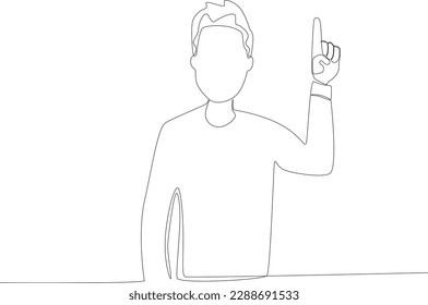 A man raises her index finger when called by the voting committee. Vote one-line drawing