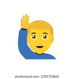 man raising hand hello greeting answer question raised hand men smile student goodbye emoji symbol sign icon vector illustration isolated flat