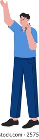Man Raising Hand while Calling Illustration