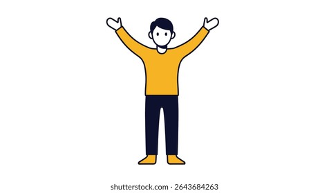 Man Raising His Arms Illustration: Depicting Success Victory Achievement and Celebration Concept Design