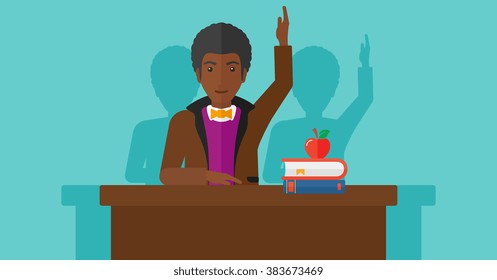 Man raising his hand.