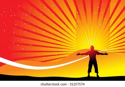 man raising his hands