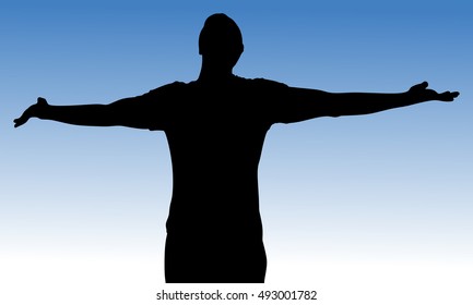 man raising his hands 