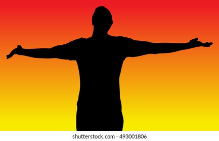 man raising his hands 